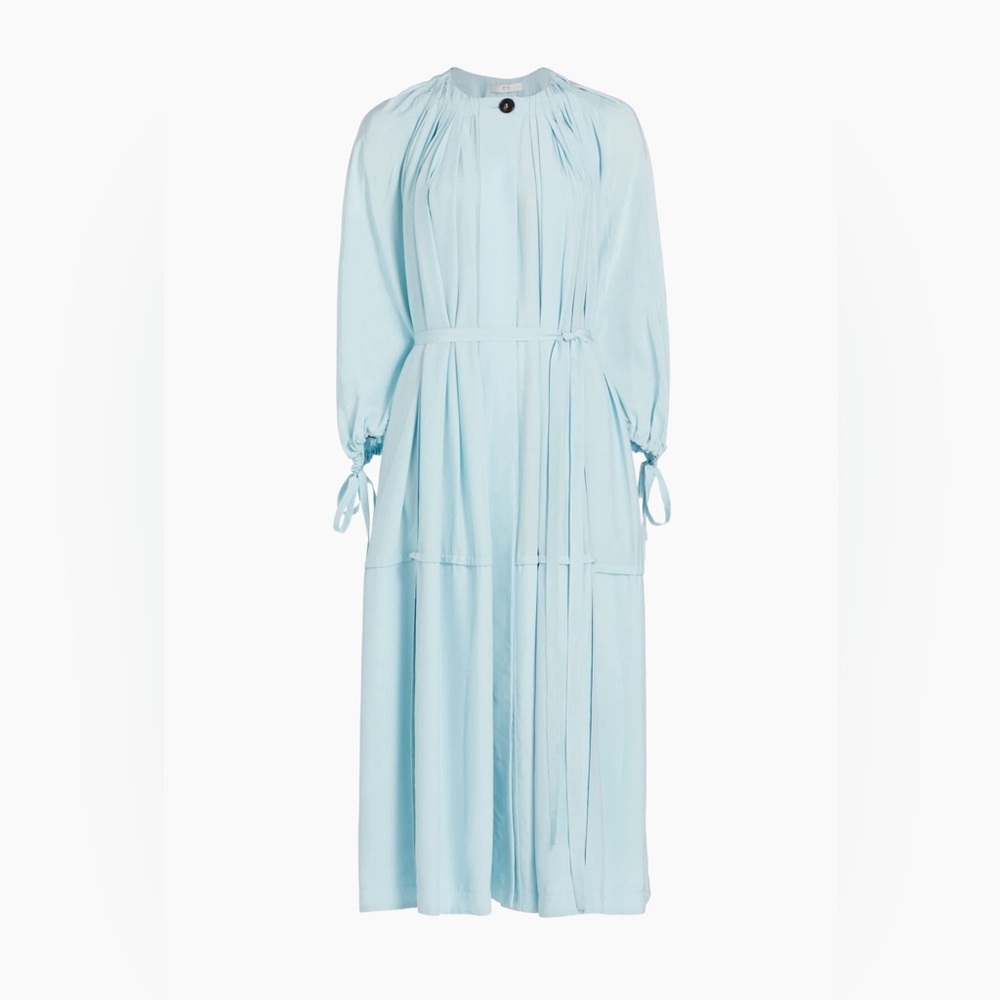 Co Bubble Belted Pleated Midi-Dress